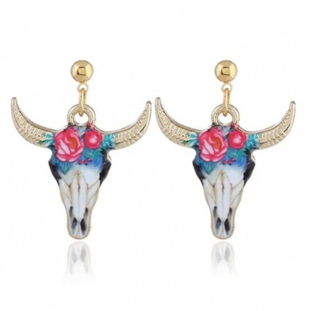 Floral Steer Longhorn Earrings